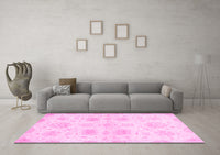 Machine Washable Abstract Pink Modern Rug, wshabs2889pnk