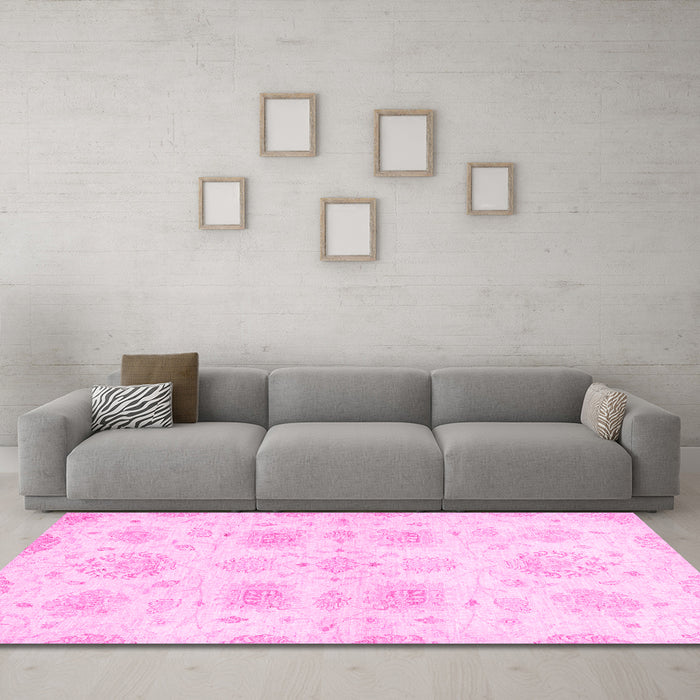 Machine Washable Abstract Pink Modern Rug in a Living Room, wshabs2889pnk