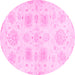 Round Machine Washable Abstract Pink Modern Rug, wshabs2889pnk