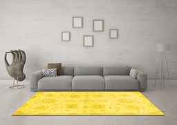 Machine Washable Abstract Yellow Modern Rug in a Living Room, wshabs2889yw