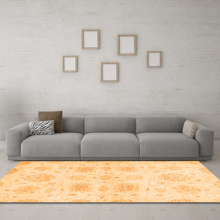 Machine Washable Abstract Orange Modern Area Rugs in a Living Room, wshabs2889org