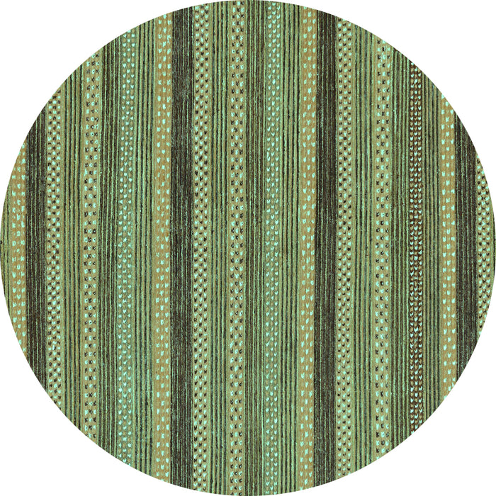 Round Machine Washable Oriental Turquoise Modern Area Rugs, wshabs288turq