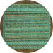 Round Machine Washable Abstract Turquoise Modern Area Rugs, wshabs2890turq