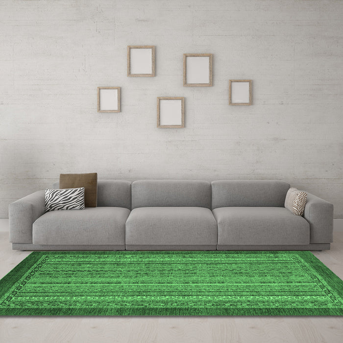 Machine Washable Abstract Emerald Green Modern Area Rugs in a Living Room,, wshabs2890emgrn