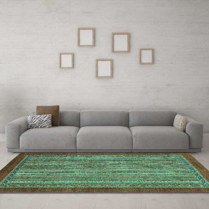Machine Washable Abstract Turquoise Modern Area Rugs in a Living Room,, wshabs2890turq