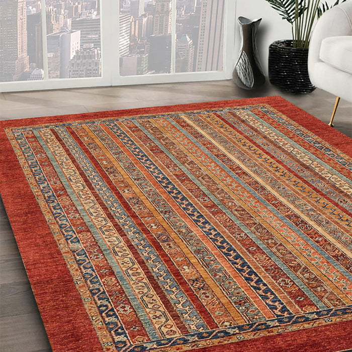 Abstract Red Modern Rug in Family Room, abs2890