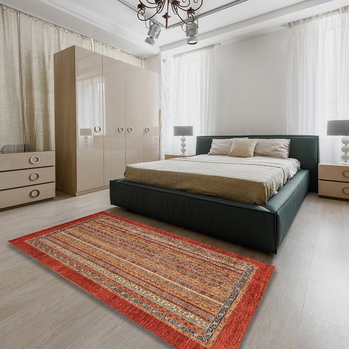 Abstract Red Modern Rug in a Bedroom, abs2890