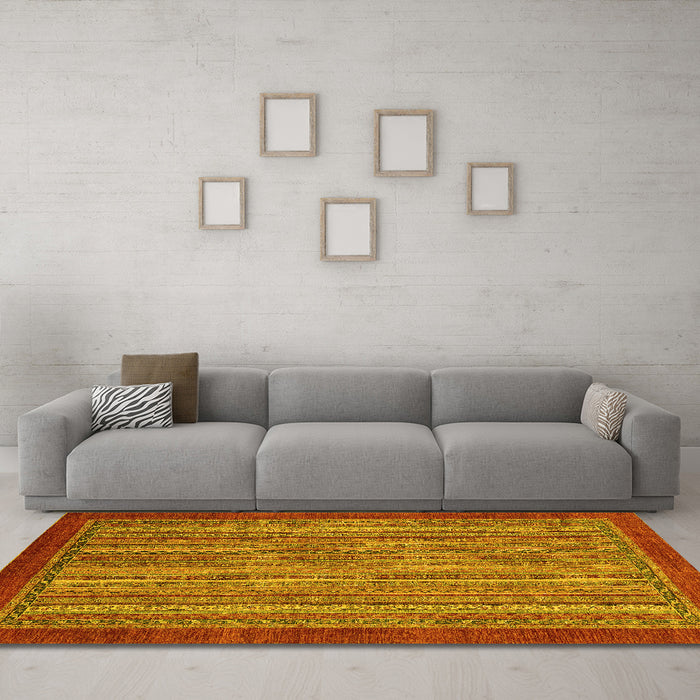 Machine Washable Abstract Yellow Modern Rug in a Living Room, wshabs2890yw