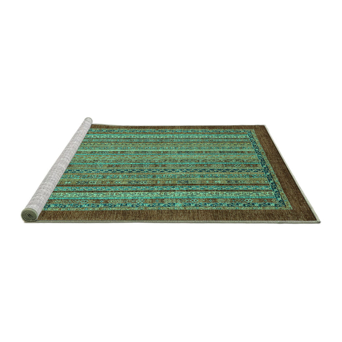 Sideview of Machine Washable Abstract Turquoise Modern Area Rugs, wshabs2890turq