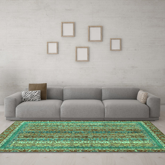 Machine Washable Abstract Turquoise Modern Area Rugs in a Living Room,, wshabs2891turq