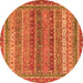 Round Machine Washable Abstract Orange Modern Area Rugs, wshabs2891org