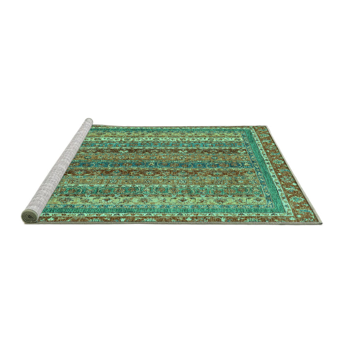 Sideview of Machine Washable Abstract Turquoise Modern Area Rugs, wshabs2891turq
