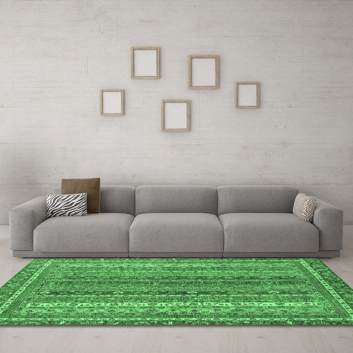 Machine Washable Abstract Emerald Green Modern Area Rugs in a Living Room,, wshabs2891emgrn