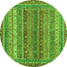 Round Machine Washable Abstract Green Modern Area Rugs, wshabs2891grn