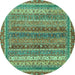 Round Machine Washable Abstract Turquoise Modern Area Rugs, wshabs2891turq