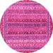 Round Machine Washable Abstract Pink Modern Rug, wshabs2891pnk