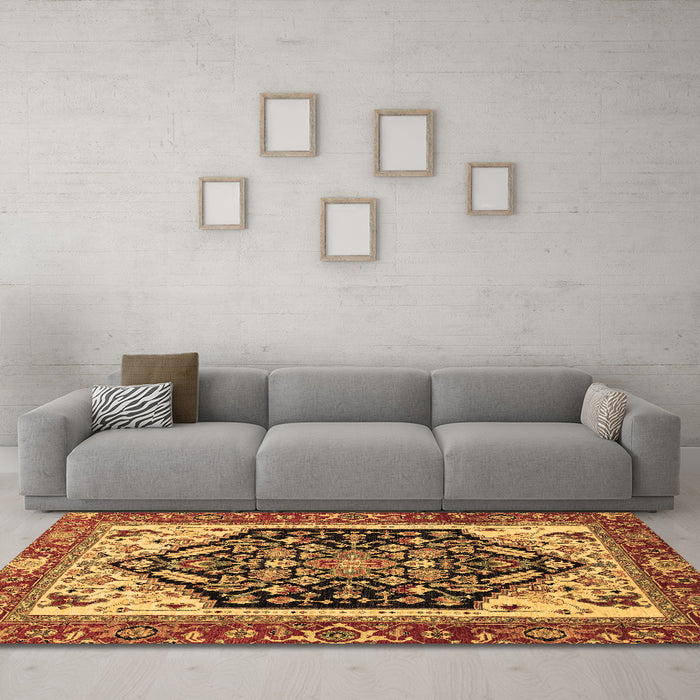 Machine Washable Abstract Brown Modern Rug in a Living Room,, wshabs2892brn