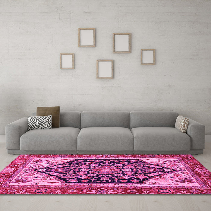 Machine Washable Abstract Pink Modern Rug in a Living Room, wshabs2892pnk