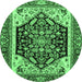 Round Machine Washable Abstract Emerald Green Modern Area Rugs, wshabs2892emgrn