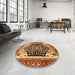 Round Machine Washable Abstract Gold Rug in a Office, wshabs2892