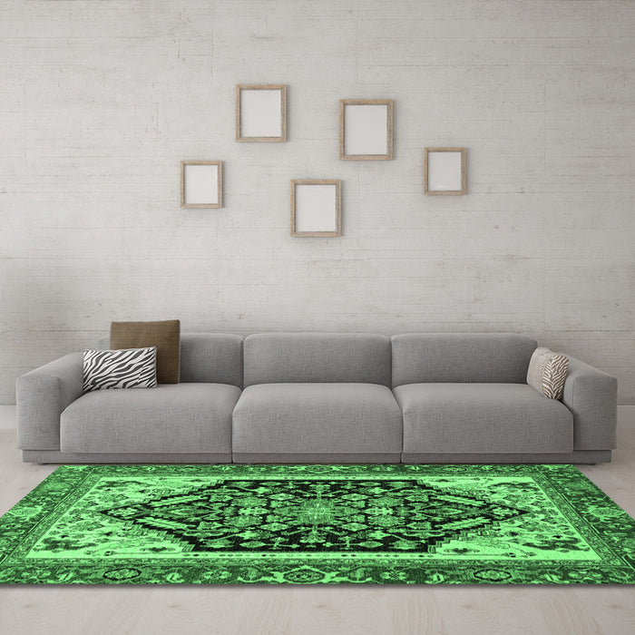 Machine Washable Abstract Emerald Green Modern Area Rugs in a Living Room,, wshabs2892emgrn