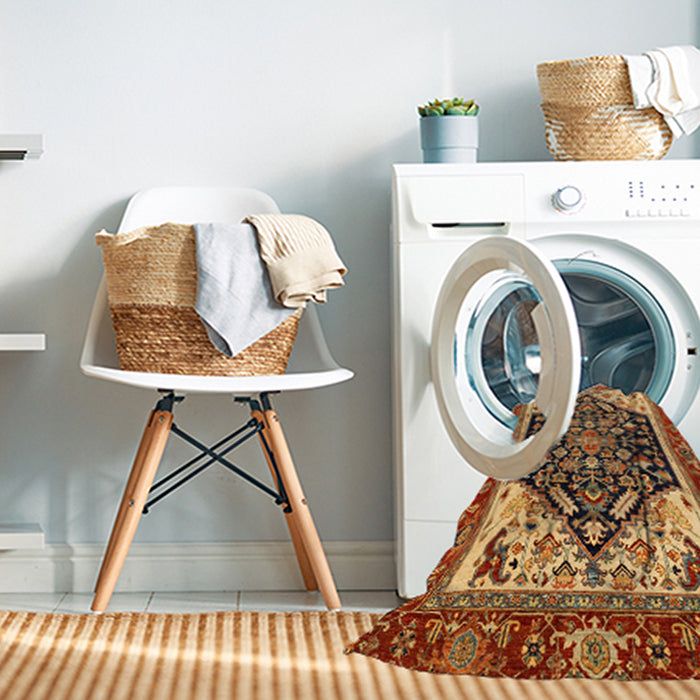 Machine Washable Abstract Gold Rug in a Washing Machine, wshabs2892