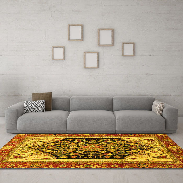 Machine Washable Abstract Yellow Modern Rug in a Living Room, wshabs2892yw