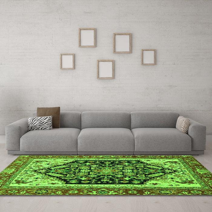 Machine Washable Abstract Green Modern Area Rugs in a Living Room,, wshabs2892grn