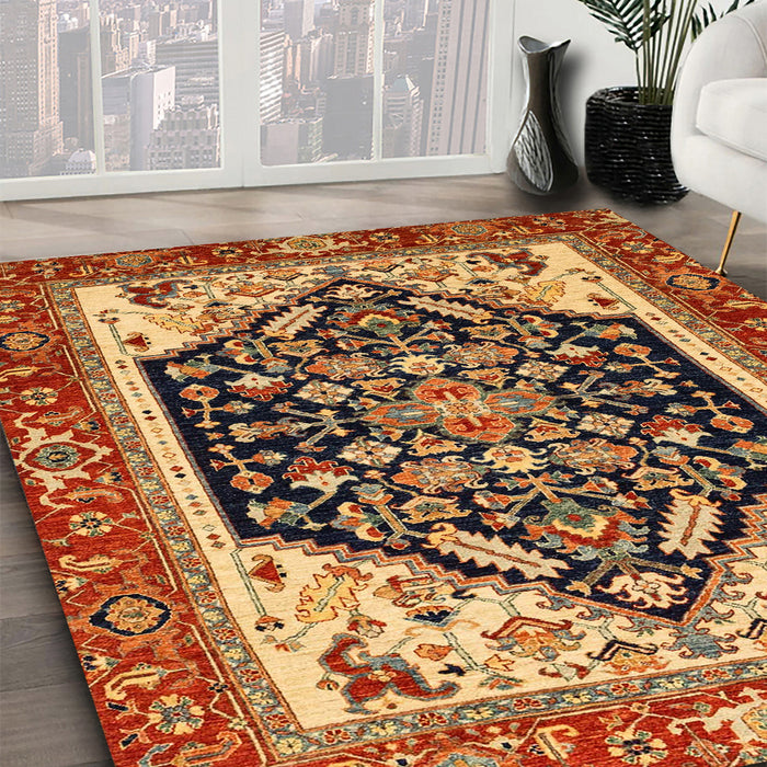 Machine Washable Abstract Gold Rug in a Family Room, wshabs2892