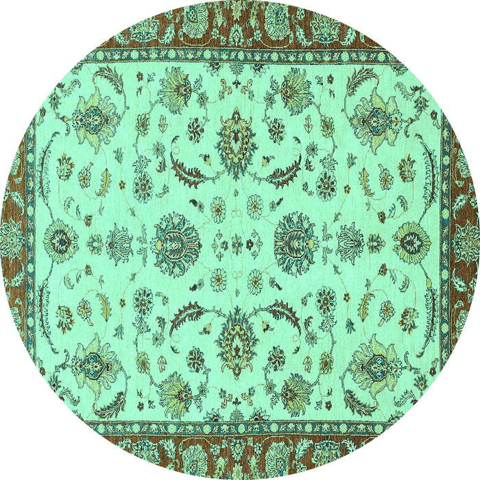 Round Machine Washable Oriental Turquoise Traditional Area Rugs, wshabs2893turq
