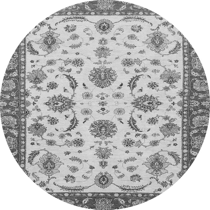 Round Machine Washable Oriental Gray Traditional Rug, wshabs2893gry