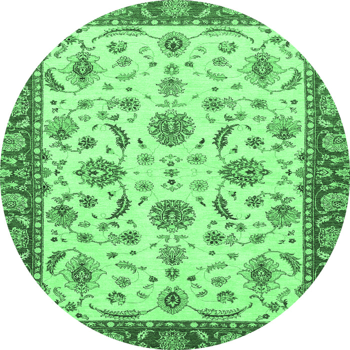 Round Machine Washable Oriental Emerald Green Traditional Area Rugs, wshabs2893emgrn