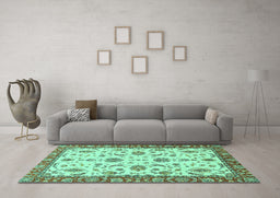 Machine Washable Oriental Turquoise Traditional Area Rugs in a Living Room,, wshabs2893turq