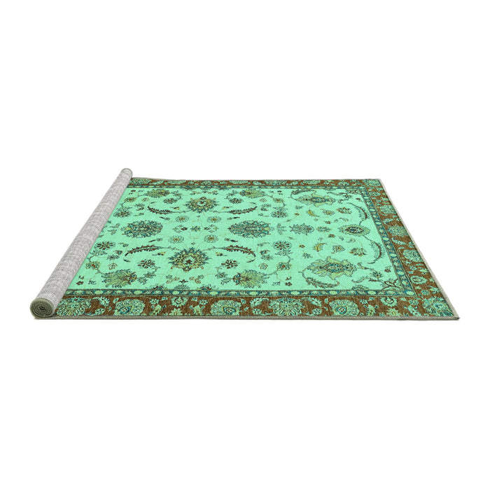 Sideview of Machine Washable Oriental Turquoise Traditional Area Rugs, wshabs2893turq