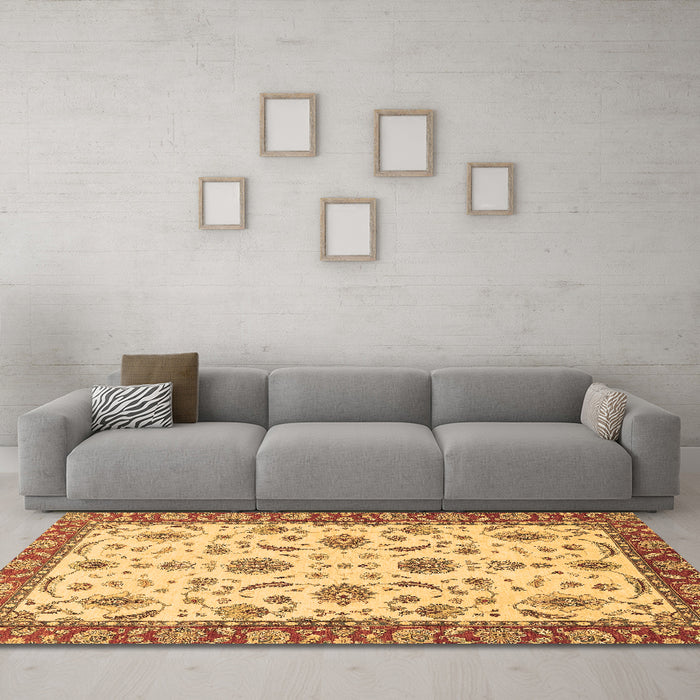 Machine Washable Oriental Brown Traditional Rug in a Living Room,, wshabs2893brn
