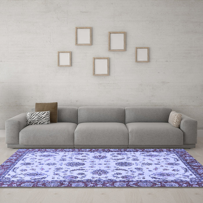 Machine Washable Oriental Blue Traditional Rug in a Living Room, wshabs2893blu
