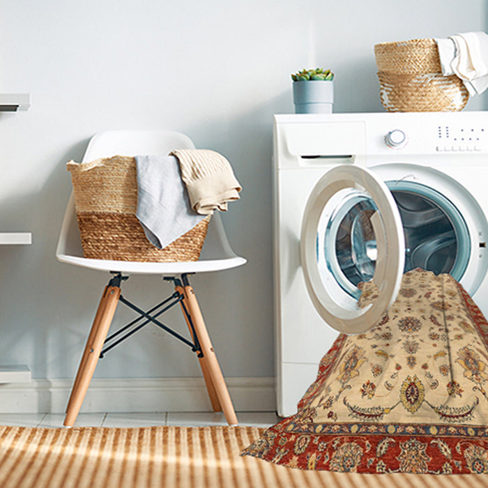 Machine Washable Abstract Red Rug in a Washing Machine, wshabs2893