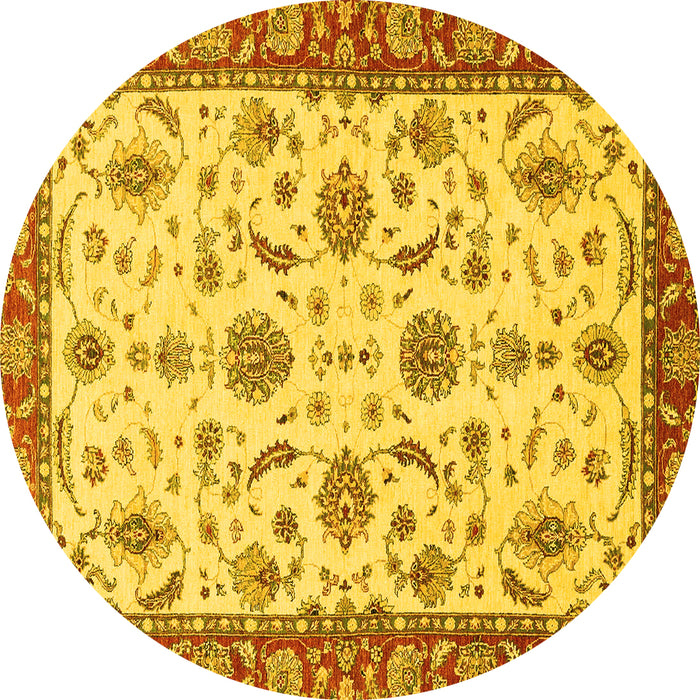 Round Machine Washable Oriental Yellow Traditional Rug, wshabs2893yw