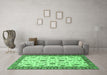 Machine Washable Oriental Emerald Green Traditional Area Rugs in a Living Room,, wshabs2893emgrn