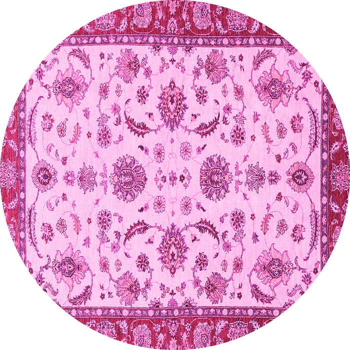 Round Machine Washable Oriental Pink Traditional Rug, wshabs2893pnk