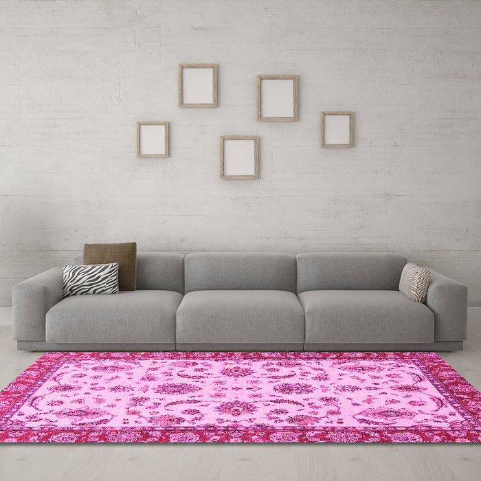 Machine Washable Oriental Pink Traditional Rug in a Living Room, wshabs2893pnk
