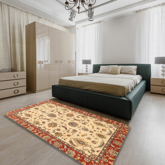 Machine Washable Abstract Red Rug in a Bedroom, wshabs2893