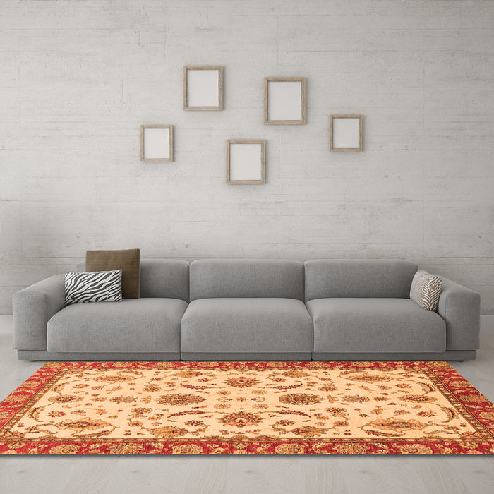 Machine Washable Oriental Orange Traditional Area Rugs in a Living Room, wshabs2893org
