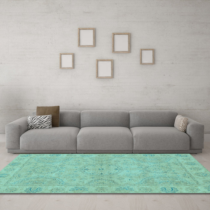 Machine Washable Oriental Light Blue Traditional Rug in a Living Room, wshabs2894lblu