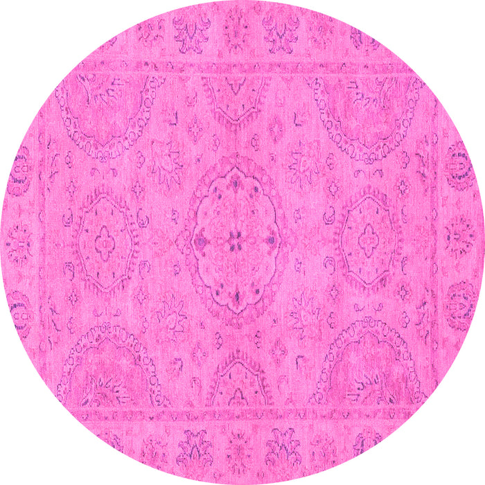 Round Machine Washable Oriental Pink Traditional Rug, wshabs2894pnk