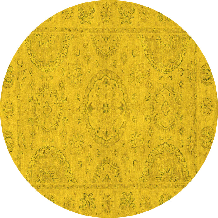 Round Machine Washable Oriental Yellow Traditional Rug, wshabs2894yw