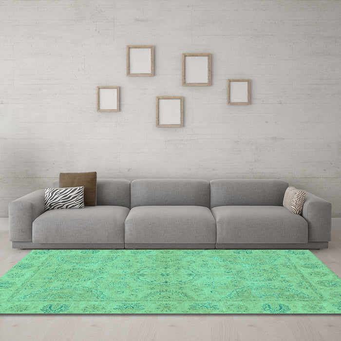 Machine Washable Oriental Turquoise Traditional Area Rugs in a Living Room,, wshabs2894turq