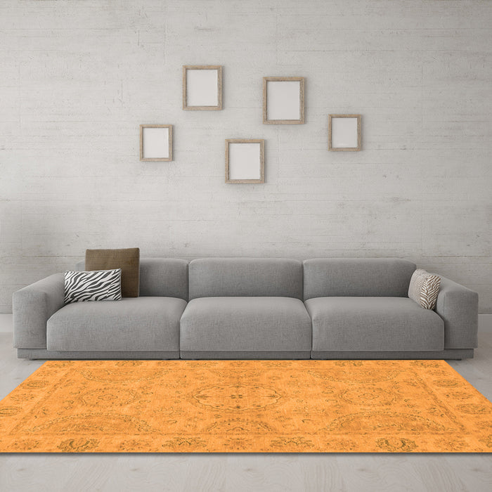 Machine Washable Oriental Orange Traditional Area Rugs in a Living Room, wshabs2894org