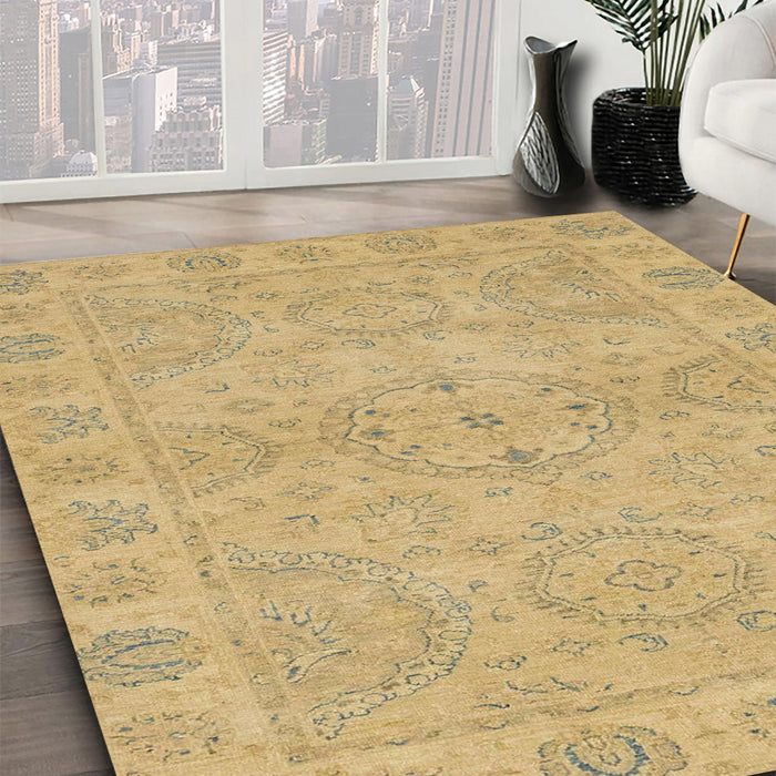 Abstract Gold Oriental Rug in Family Room, abs2894