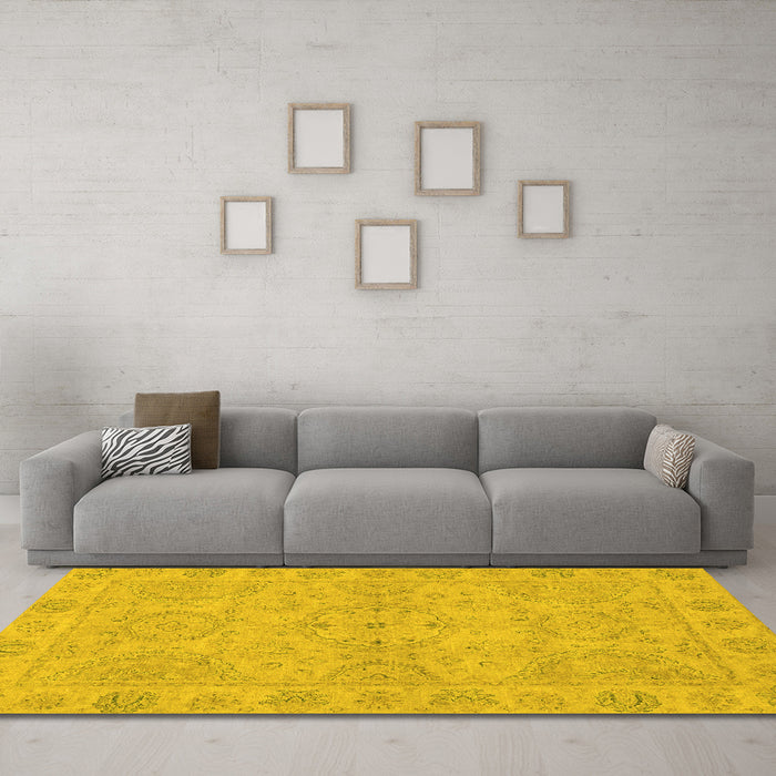 Machine Washable Oriental Yellow Traditional Rug in a Living Room, wshabs2894yw